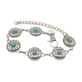 Cool Women Ethnic Silver Metal Boot Chain Bracelet Western Shoe Flower Charm Blue